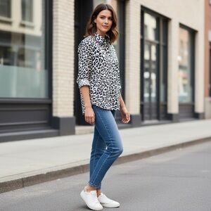 Chico's Black and White Animal Print Blouse‎ Size 8